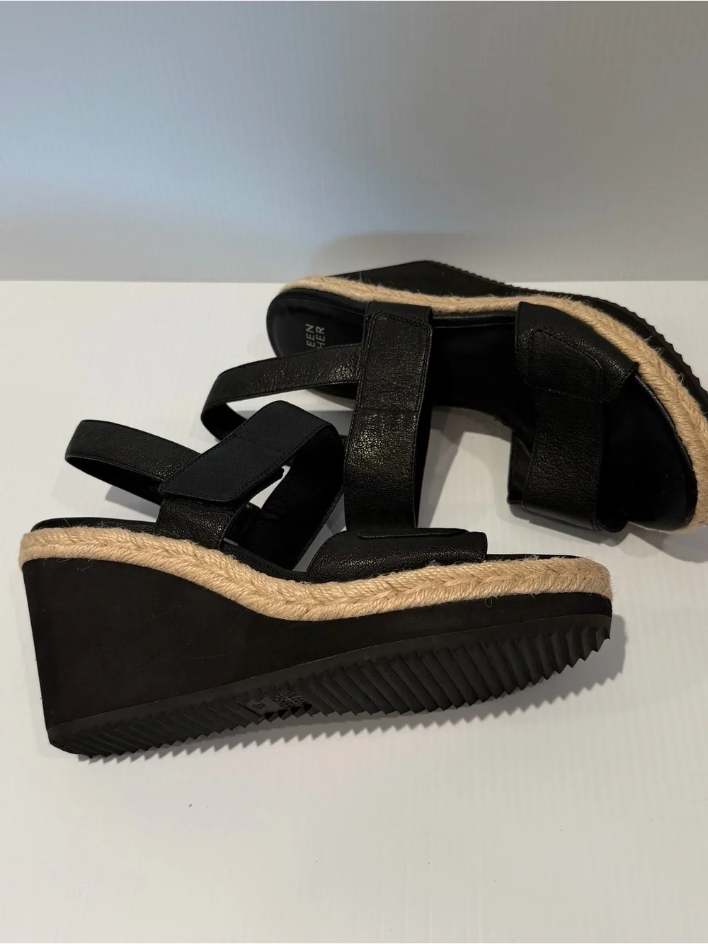 Eileen Fisher Women's Winnie Espadrille Wedge Sandal in Black Leather